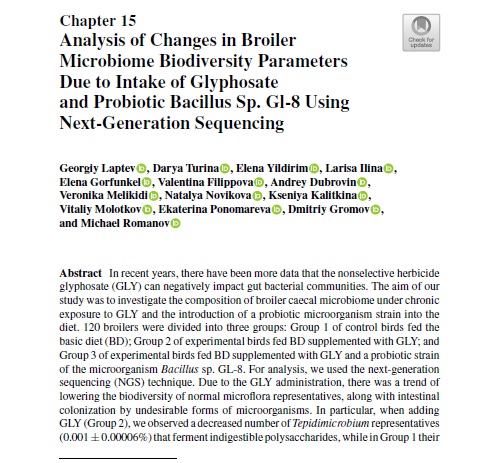 Analysis of Changes in Broiler Microbiome Biodiversity Parameters Due to Intake of Glyphosate and Probiotic Bacillus Sp. Gl-8 Using Next-Generation Sequencing